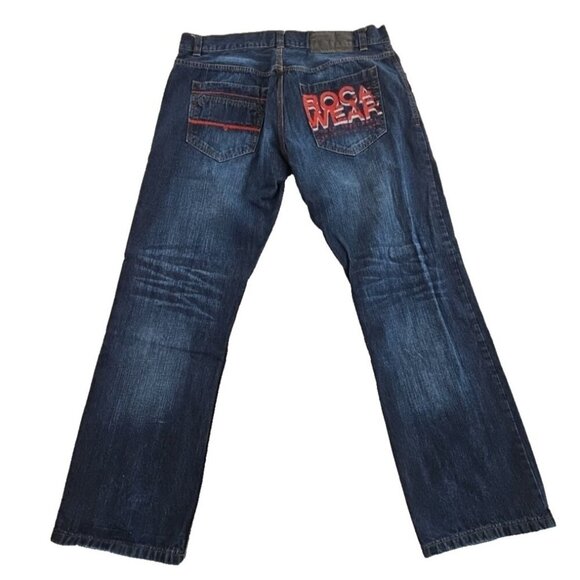 Vintage Y2K Rocawear Jeans Men's 40x34 Med Wash Wide Leg RN# 106830 Logo Pocket - Picture 2 of 16